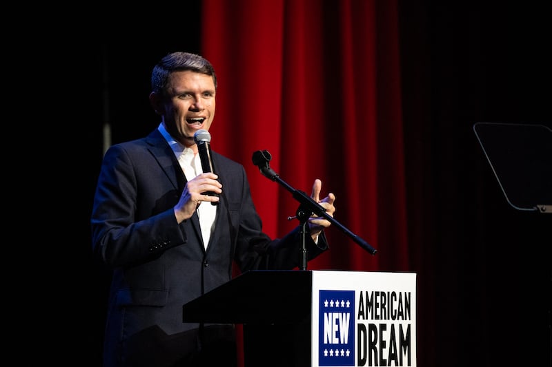 Democratic candidate for US Senate James Talarico speaks during a campaign rally as part of his "New American Dream Tour" in Pasadena, Texas, on August 9, 2026.