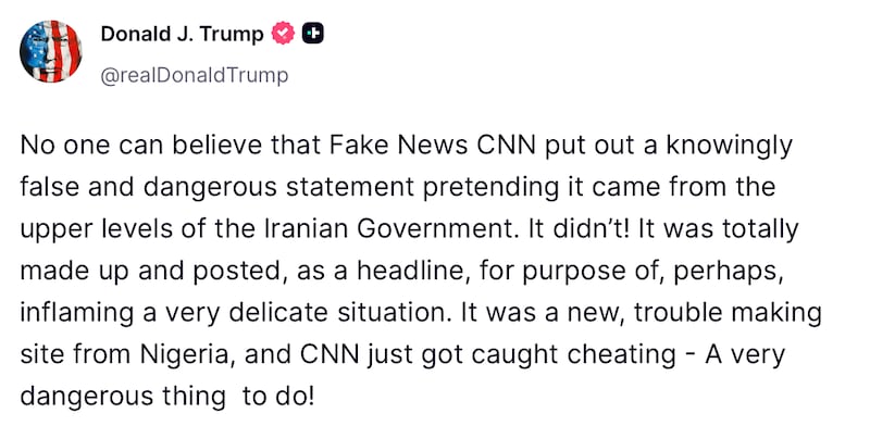 Donald Trump's second post about CNN on Tuesday evening.