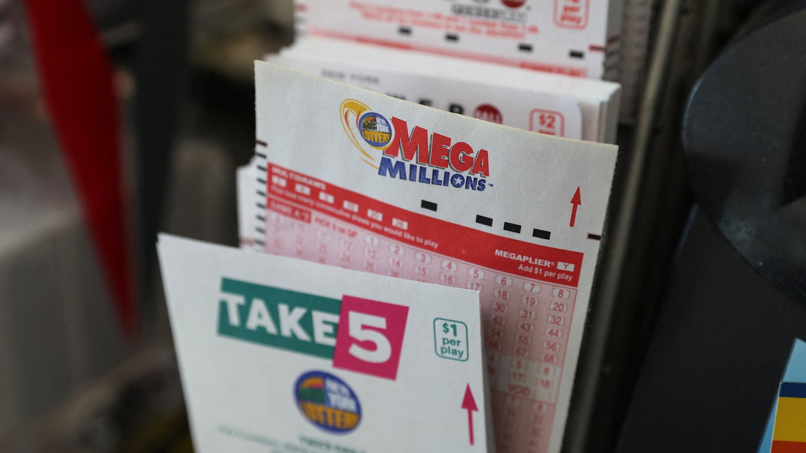 A picture of tickets for the Mega Millions. No winner took home the ever-climbing Mega Millions jackpot after yet another drawing on Friday, pushing the prize amount to an estimated whopping $1.55 billion.