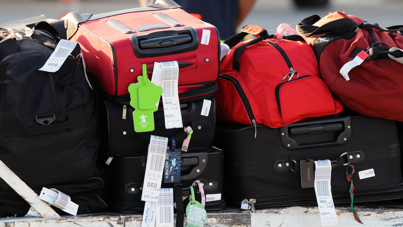Stacked luggage ready for transport at Los Angeles International Airport (LAX), August 30, 2010 in Los Angeles, California.