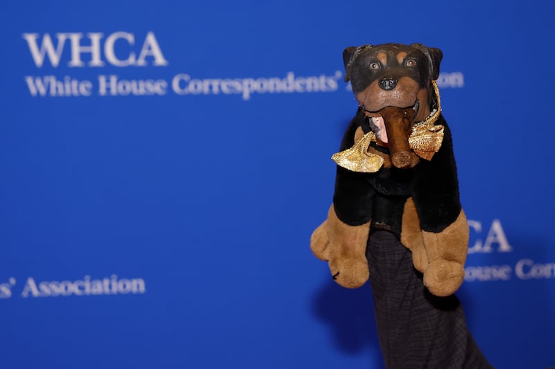 Triumph the Insult Comic Dog attends the 2026 White House Correspondents’ Association Dinner at the Washington Hilton on April 25, 2026, in Washington, D.C.