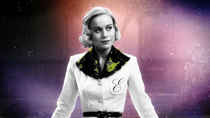 An illustration including Brie Larson in the show Lessons in Chemistry on Apple TV+