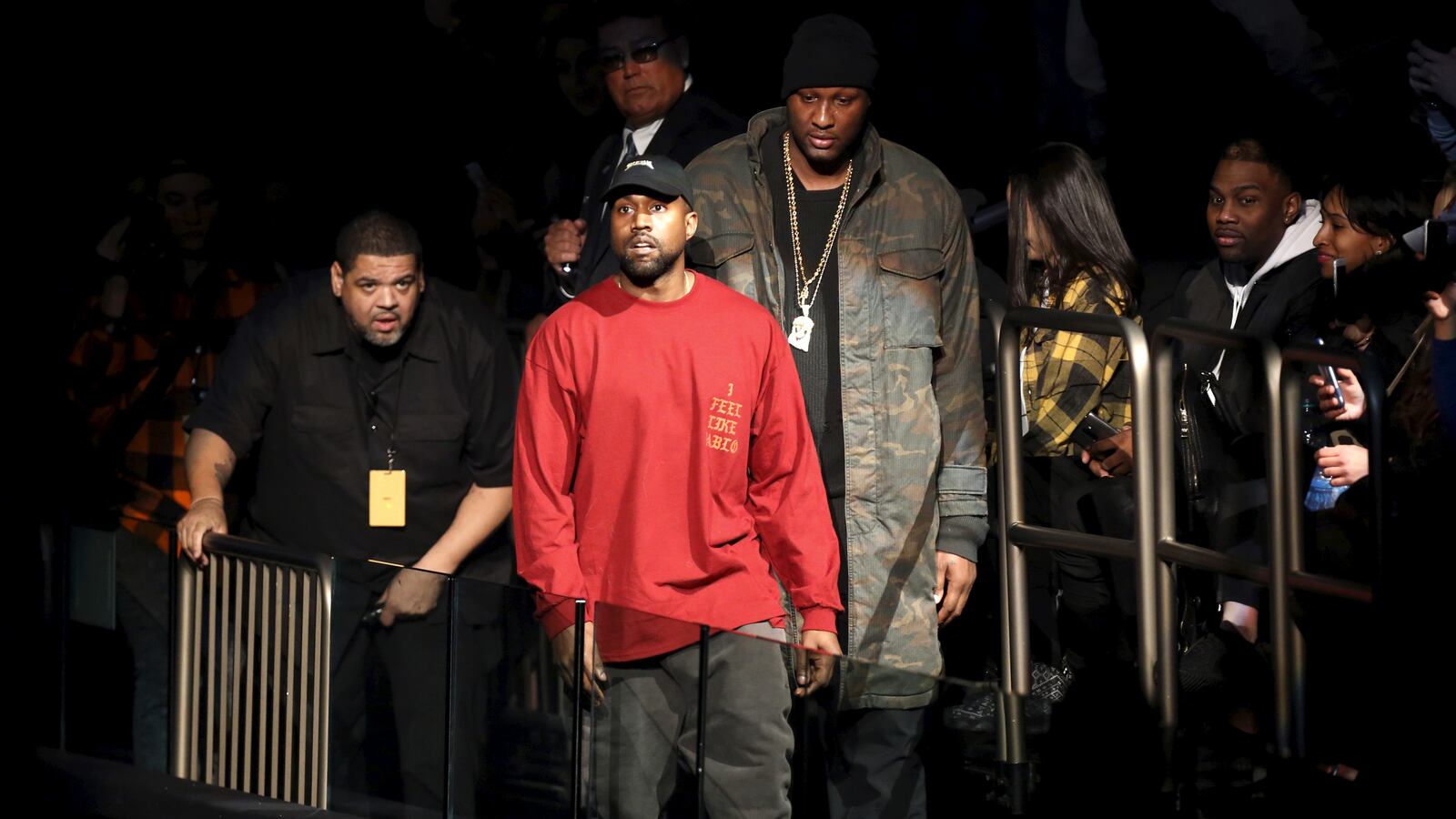 Kanye West at a Yeezy presentation in 2016.