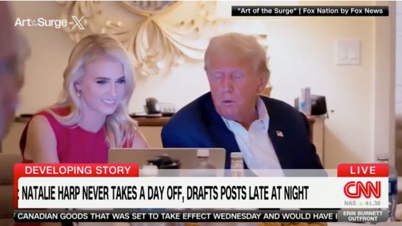 Donald Trump posting on Truth Social assisted by Natalie Harp.