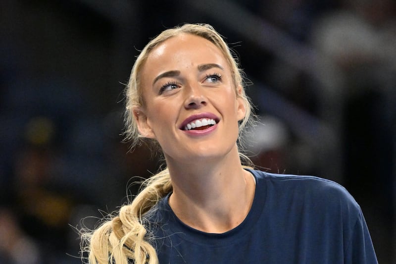 Indiana Fever guard Sophie Cunningham (8) reacts while warming up prior to a game against the Chicago Sky at Wintrust Arena.