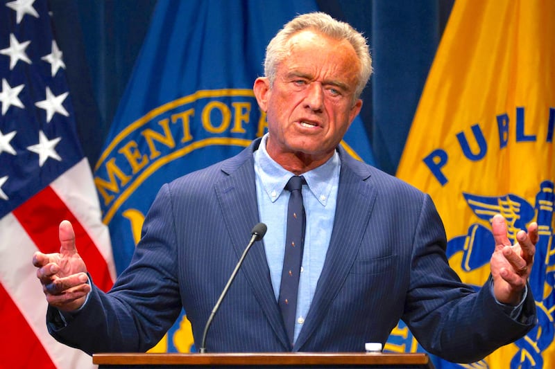 Secretary of Health and Human Services Robert F. Kennedy Jr. speaks during a news conference at the Department of Health and Human Services on April 16, 2025 in Washington, DC.