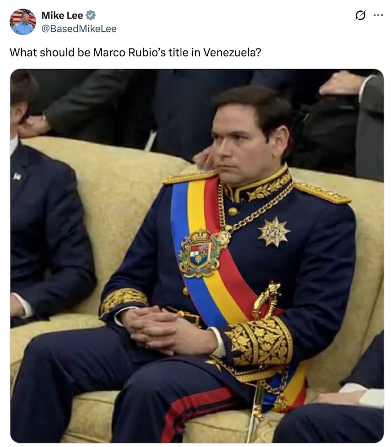 Screengrab of Mike Lee's post sharing an AI image of Marco Rubio.