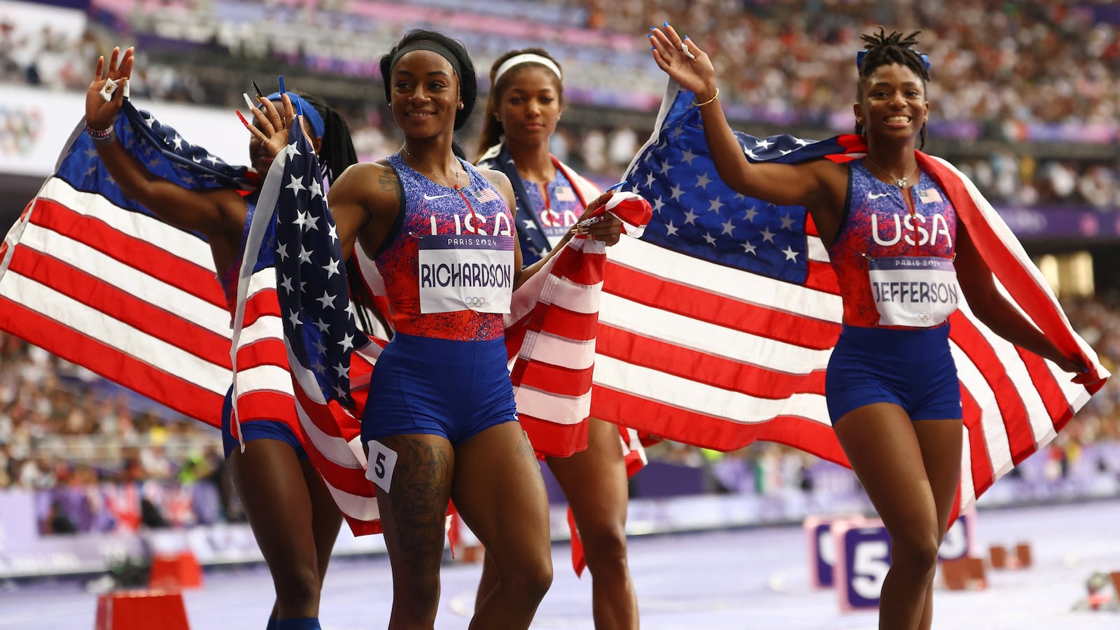 Sha'Carri Richardson, Gabrielle Thomas, Twanisha Terry and Melissa Jefferson