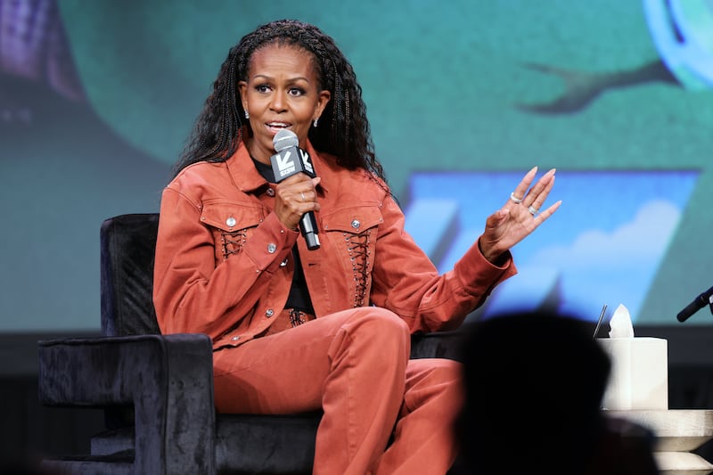 Michelle Obama at "IMO Live: Michelle Obama, Craig Robinson & Dr. Laurie Santos" during SXSW Conference & Festivals at the Austin Convention Center on March 13, 2025 in Austin, Texas. (Photo by Andy Wenstrand/SXSW Conference & Festivals via Getty Images)