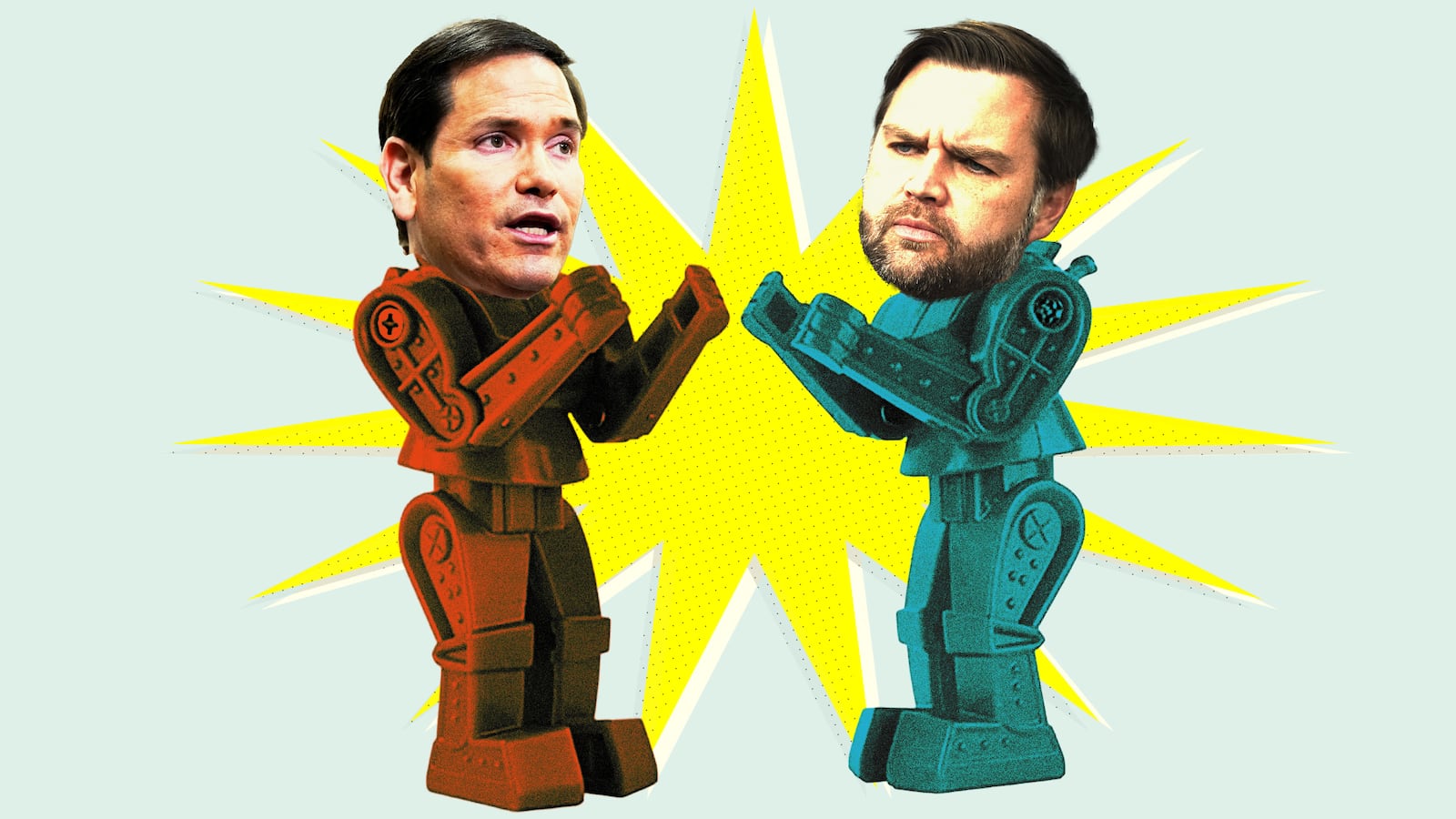 JD Vance and Marco Rubio as rock em sock em robots