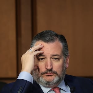 Sen. Ted Cruz (R-TX) listens during a Senate Judiciary Committee business meeting to vote on Supreme Court nominee Judge Ketanji Brown Jackson on Capitol Hill, April 4, 2022 in Washington, DC.