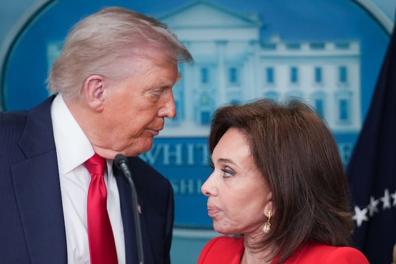 U.S. Attorney for the District of Columbia Jeanine Pirro delivers remarks with U.S. President Donald Trump during a press conference in the James S. Brady Press Briefing Room of the White House August 11, 2025 in Washington, DC.