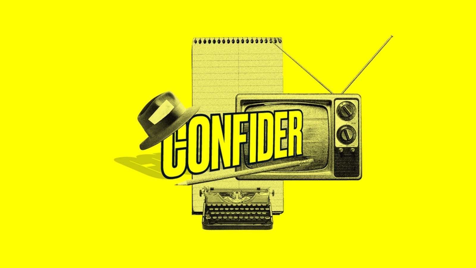 Confider logo illustrated over a yellow background.