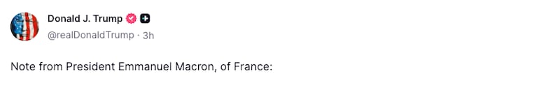 Screenshot of Macron's message to Trump.