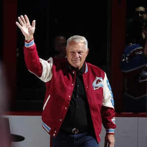 DENVER, COLORADO - DECEMBER 11: Claude Lemieux is honored at the the Colorado Avalanche's 30th Anniversary Celebration of the 1995-1996 season prior to the game against the Florida Panthers at Ball Arena on December 11, 2025 in Denver, Colorado. (Photo by Michael Martin/NHLI via Getty Images)