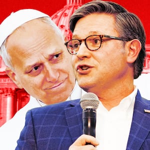 A photo illustration of Pope Leo and Mike Johnson.