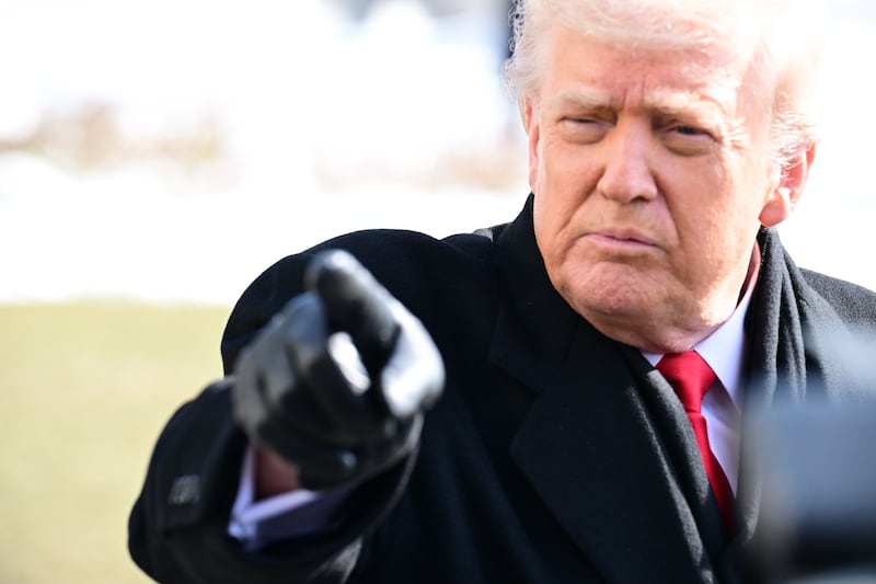 President of the United States Donald J. Trump speaks to reporters prior to departing The White House in Washington, DC, United States on January 27, 2026.
