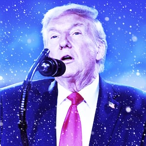 A photo illustration of Donald Trump in the snow.