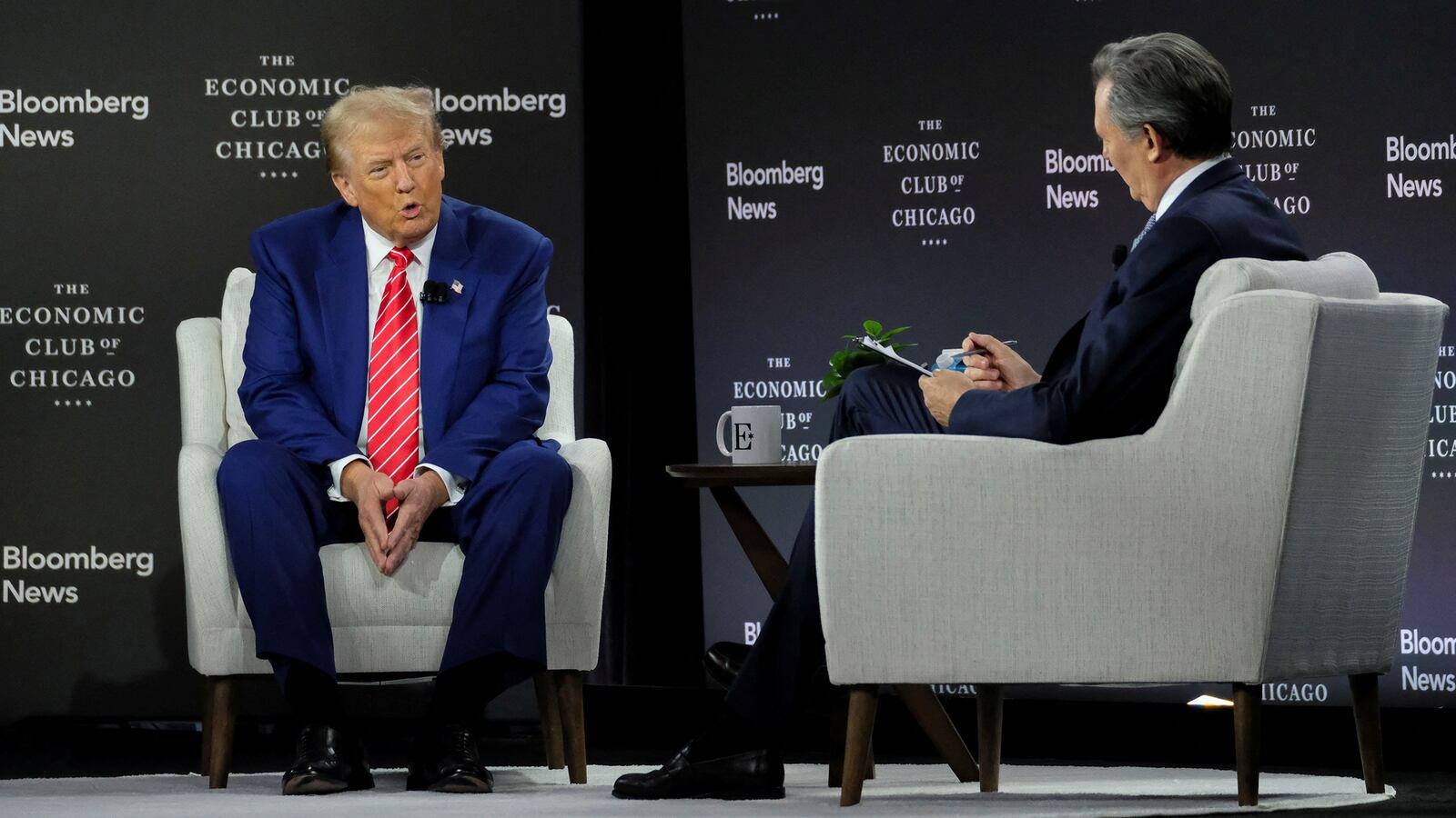 Donald Trump being interviewed in Chicago.