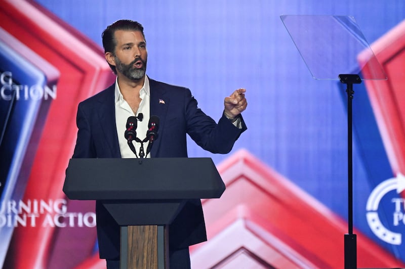Donald Trump Jr. speaks during AmericaFest, the first Turning Point USA summit since the death of Charlie Kirk, in Phoenix, Arizona, U.S., December 21, 2025. REUTERS/Caitlin O'Hara