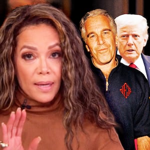 A photo illustration of Sunny Hostin on The View, Jeffrey Epstein, and Donald Trump.
