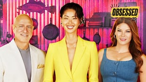 A photo illustration of Tom Colicchio, Kristen Kish, Gail Simmons of Top Chef for the Obsessed Podcast.