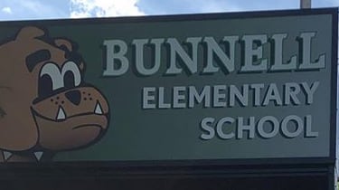 A sign outside Bunnell Elementary School, which held a Black-only assembly on state testing.