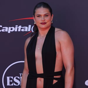 Jul 16, 2025; Hollywood, CA, USA; Ilona Maher poses on the ESPYs red carpet at the Dolby Theatre. Mandatory Credit: Kirby Lee-Imagn Images