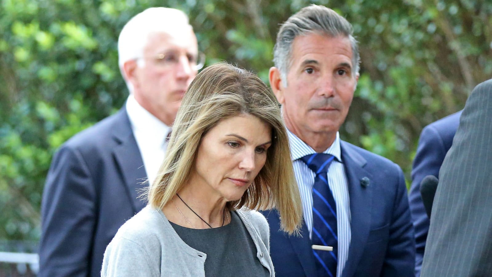Actress Lori Loughlin and her husband Mossimo Giannulli leave Moakley Federal Courthouse after a brief hearing on August 27, 2019 in Boston, MA.