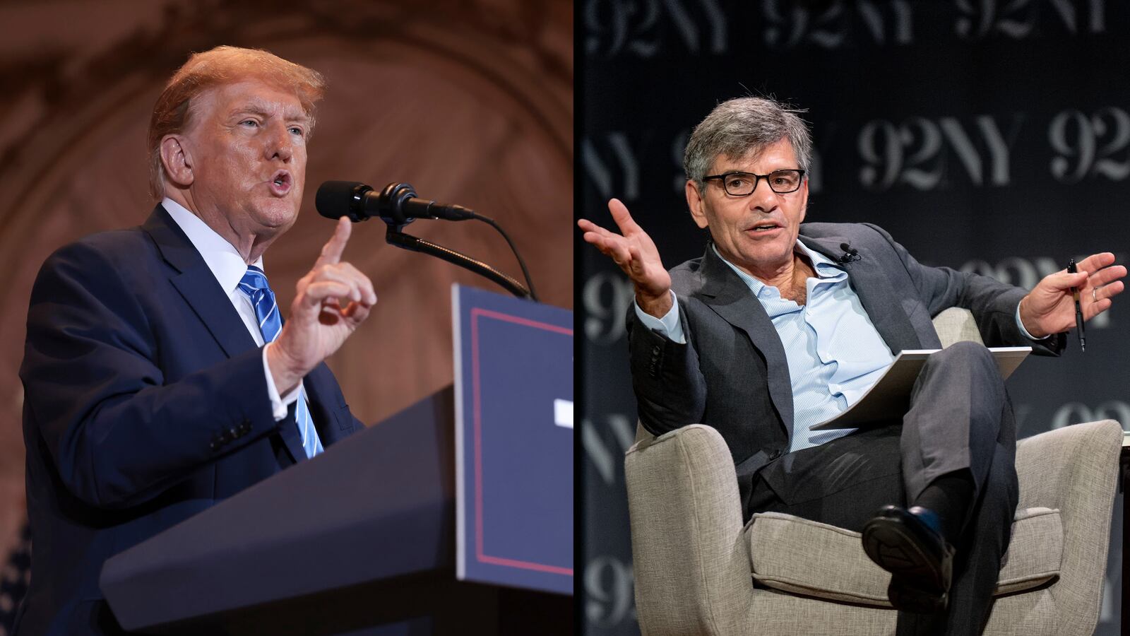 A split image of Donald Trump and George Stephanopoulos.