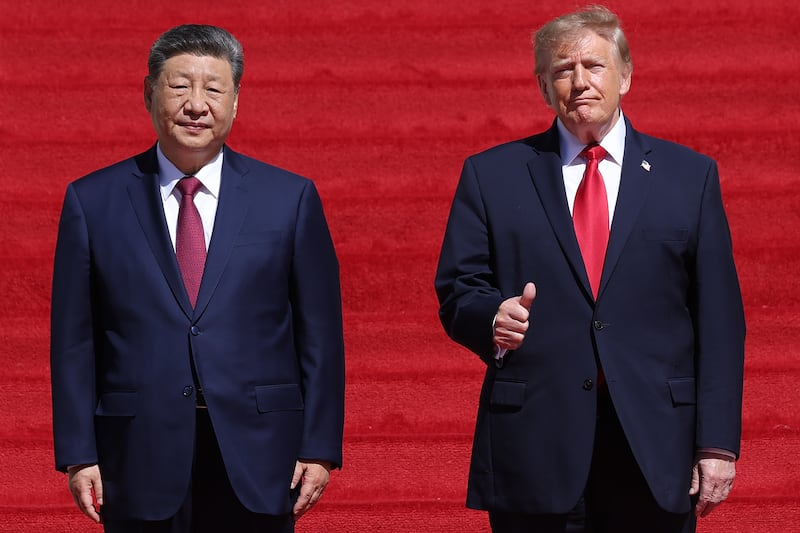 President Donald Trump and President of China Xi Jinping arrive for a tour of the National Archives Museum on September 25, 2026 in Washington, DC. President Xi concludes his three-day state visit to Washington, DC with a tour of the National Archives to view records significant to the U.S.-China relationship throughout history.