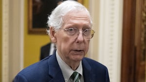 Then-Senate Minority Leader Mitch McConnell (R-KY) speaks to the press after voting on the continuing resolution passed by the House earlier in the day on Capitol Hill in Washington, DC on September 30, 2023. Last-ditch moves to prevent a government shutdown took a dramatic step forward September 30, 2023, as Democrats overwhelmingly backed an eleventh-hour Republican measure to keep federal funding going for 45 days, albeit with a freeze on aid to Ukraine.