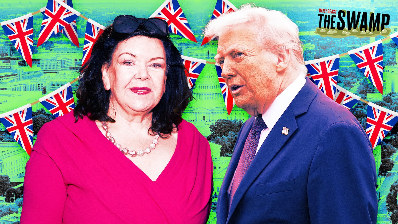 A photo illustration of Dame Karen Pierce and Donald Trump.