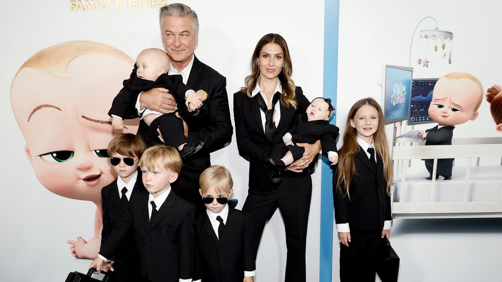 Alec Baldwin, Hilaria Baldwin, and their kids dressed in suits as Boss Baby