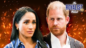 A photo illustration of Meghan Markle and Prince Harry for The Royalist podcast.