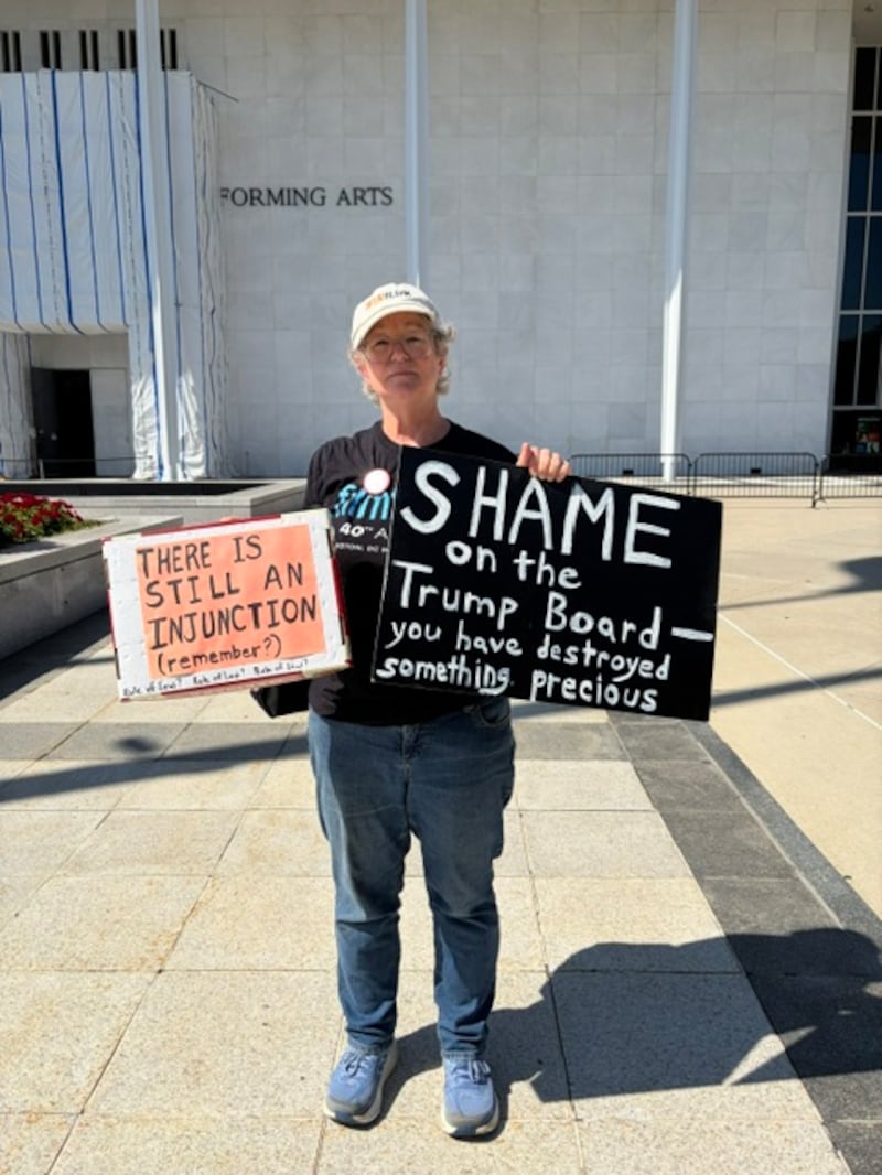Laura Bligh protesting outside the Kennedy Center on September 16, 2026.