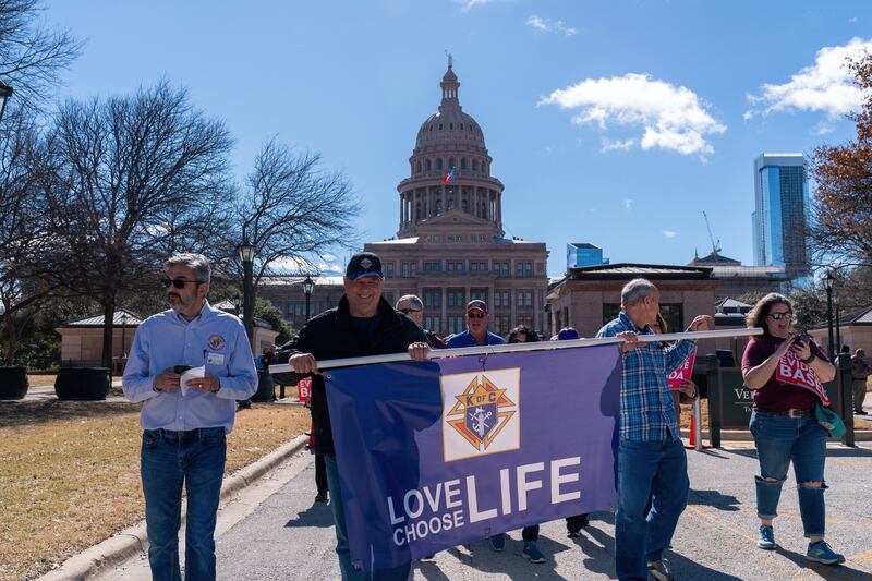 Anti-abortion activists outside the Texas State Capitol in January 2024—the legislation Capriglione authored makes abortion in the state punishable by life in prison.