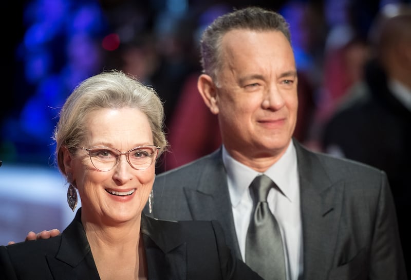 LONDON, ENGLAND - JANUARY 10:  Meryl Streep and Tom Hanks attend 'The Post' European premiere at Odeon Leicester Square on January 10, 2018 in London, England.  (Photo by Samir Hussein/Samir Hussein/WireImage)