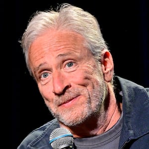 NEW YORK, NEW YORK - OCTOBER 26: Jon Stewart talks with David Remnick during The 2025 New Yorker Festival at Webster Hall on October 26, 2025 in New York City. (Photo by Eugene Gologursky/Getty Images for The New Yorker)