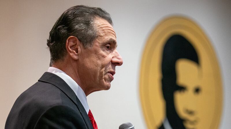 Mayoral candidate Andrew Cuomo speaks during a Democratic forum in New York on April 23.