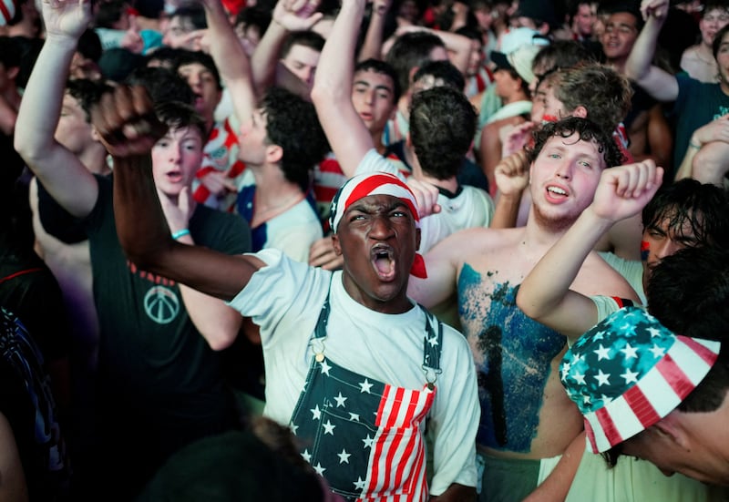 Soccer Football - FIFA World Cup 2026 - Round of 32 - United States v Bosnia and Herzegovina- Fans gather in Washington - Washington, D.C., U.S. - July 1, 2026 United States fans react as they watch the match on a big screen at the National Mall REUTERS/Cheney Orr     TPX IMAGES OF THE DAY