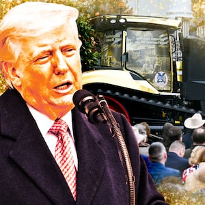 Donald Trump and a golden tractor.