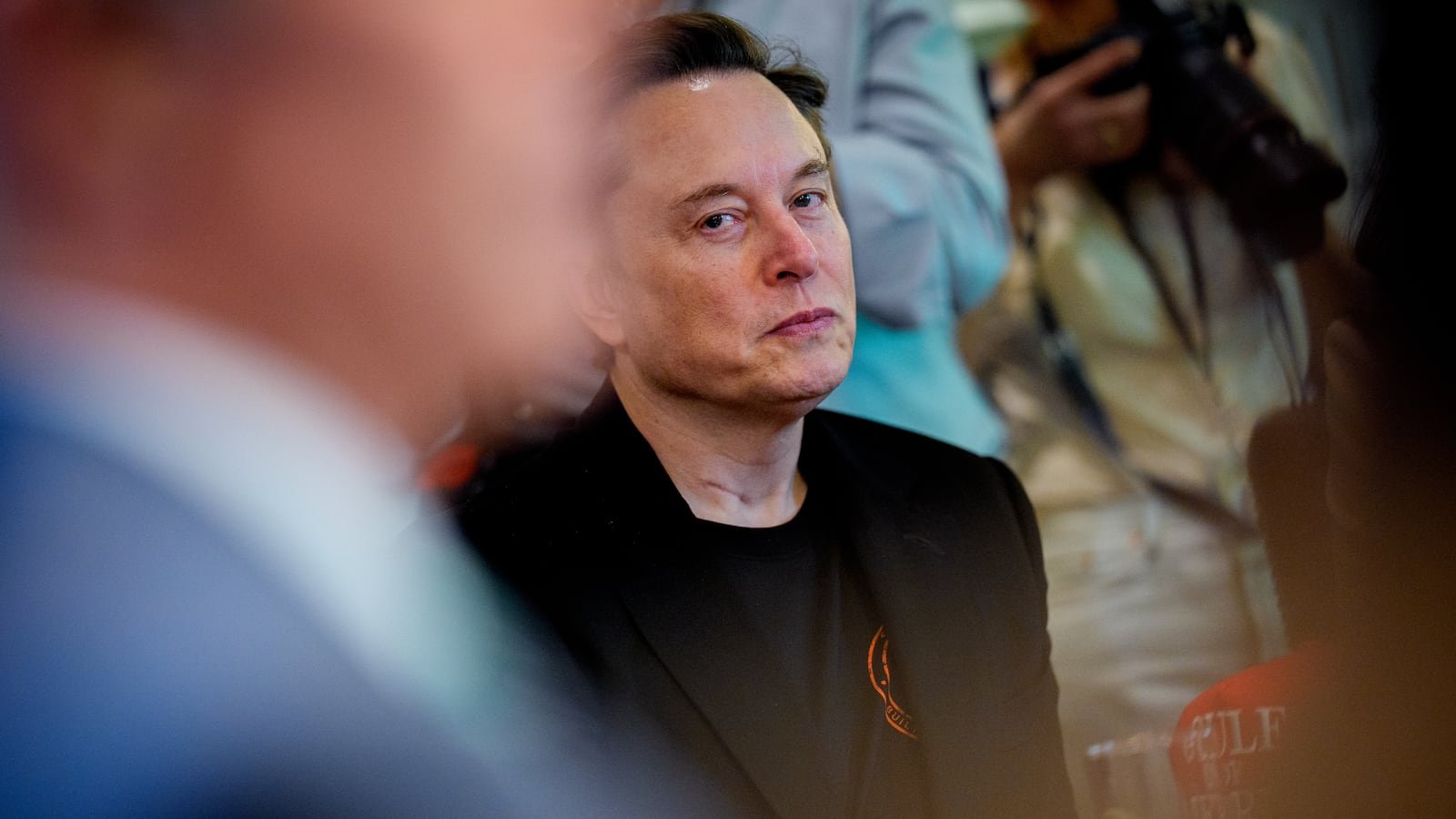 WASHINGTON, DC - APRIL 30: Tesla CEO Elon Musk looks on during a Cabinet meeting at the White House on April 30, 2025 in Washington, DC. Trump convened the meeting as reports released today say the U.S. economy contracted 0.3% in the first quarter of 2025, the first negative reading in three years, fueled by a massive surge in imports ahead of the administration's expected tariffs. (Photo by Andrew Harnik/Getty Images)