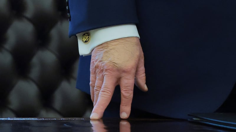 President Donald Trump speaks during a ceremony for the presentation of the Mexican Border Defense Medal in the Oval Office of the White House on December 15, 2025