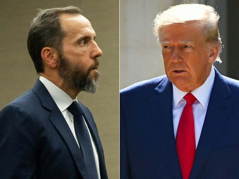 Special counsel Jack Smith in Washington, DC, on August 1, 2023 and President-elect Donald Trump in Palm Beach, Florida, on November 8, 2022.