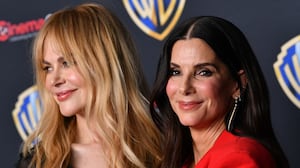 Australian actress/producer Nicole Kidman and U.S. actress/producer Sandra Bullock promote their upcoming film "Practical Magic 2" during the Warner Bros presentation at CinemaCon at The Colosseum at Caesars Palace in Las Vegas, Nevada, on April 14, 2026.