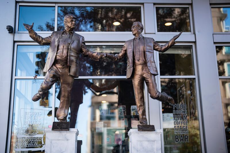 A statue depicting Trump and Epstein holding hands was put up outside a Washington, DC bookstore following the release of thousands of Epstein's emails.