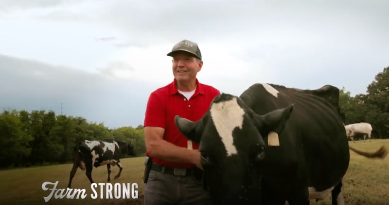 Charlie Hatcher's campaign video shows him on his farm.