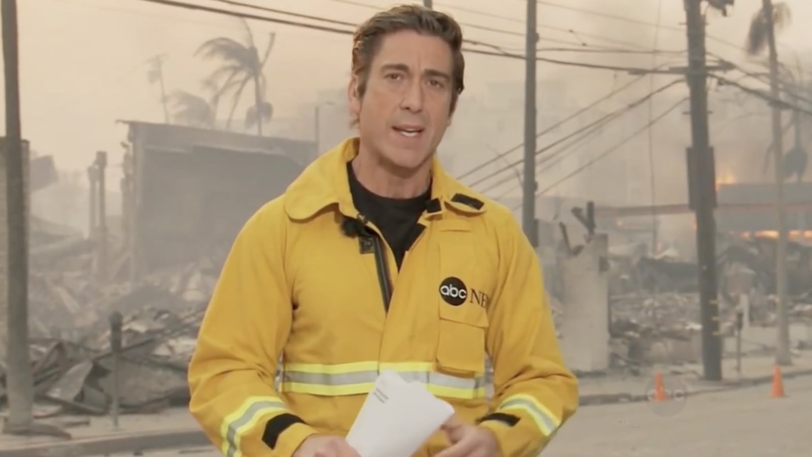 ABC anchor David Muir was mocked on social media for using wooden clothespins to style his flame-retardant jacket while reporting from the scene of the devastating Los Angeles-area wildfires.