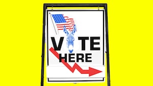 Voting sign with a donkey and a downward arrow